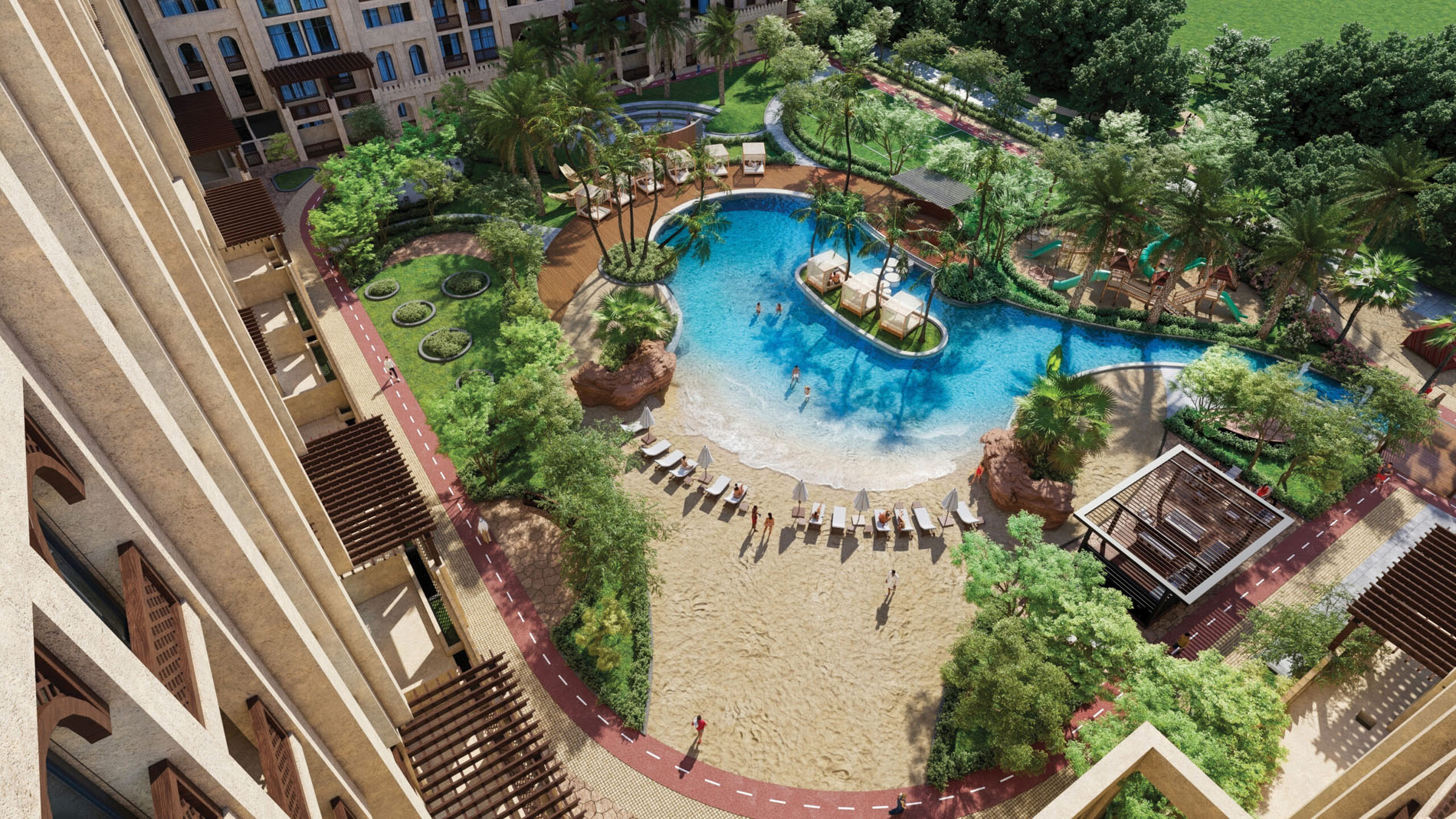 Ariel shot showing the sandy beach copy